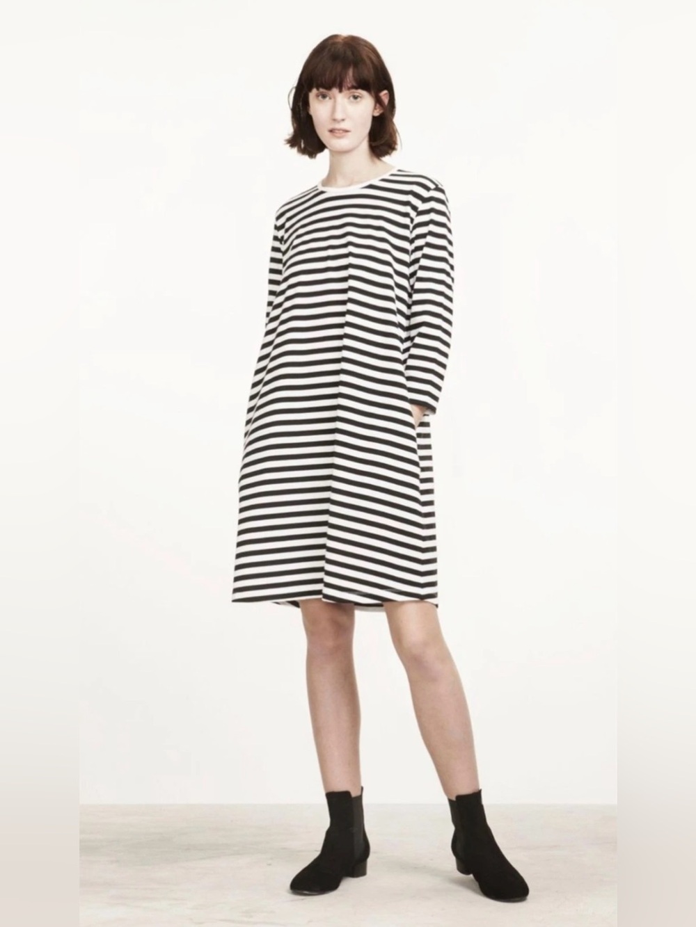 Marimekko Aretta Black & White Striped T Shirt Dress Size Medium